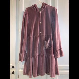 Rose Crushed Velvet hoodie dress style button up